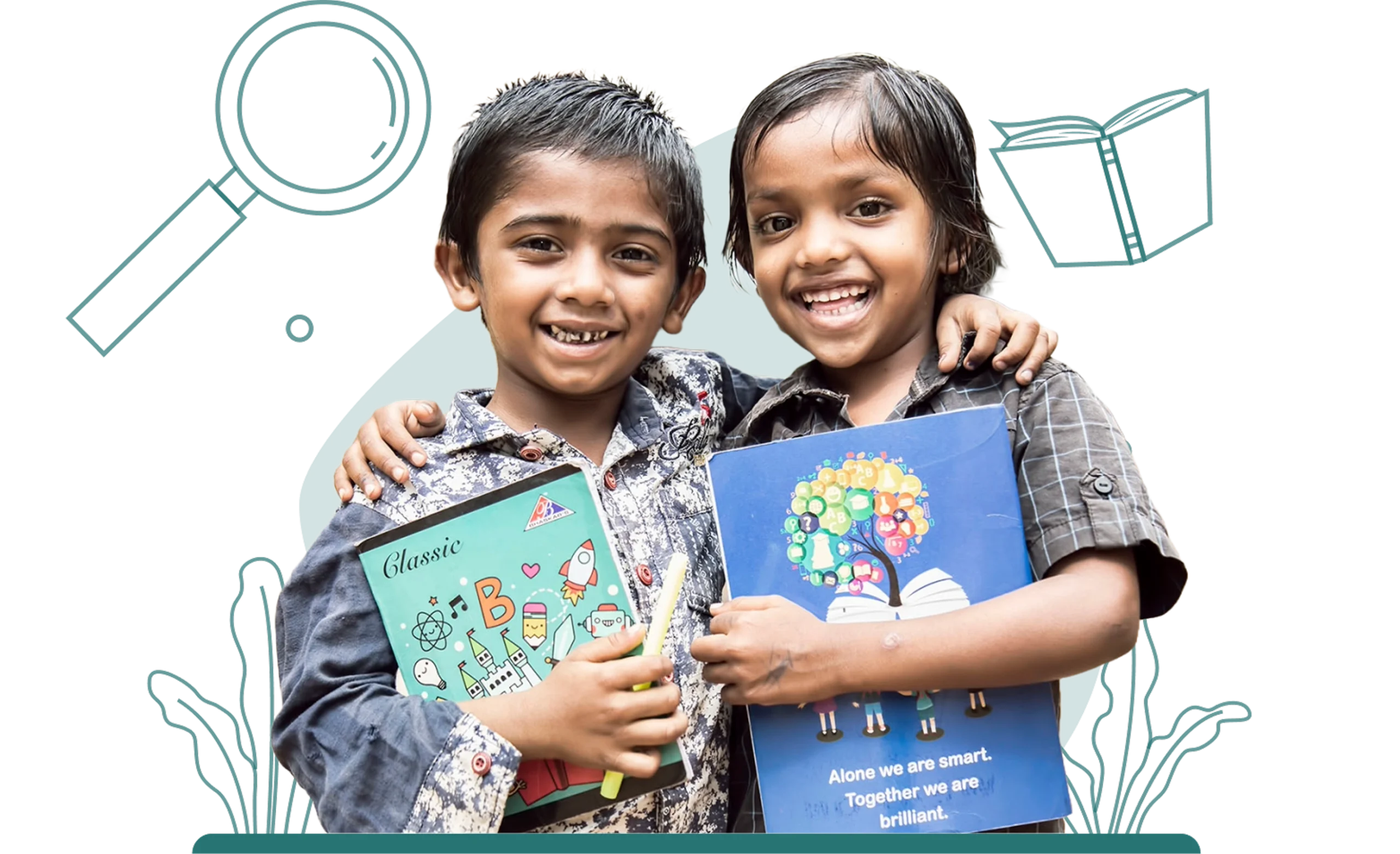 Two children holding books, smiling